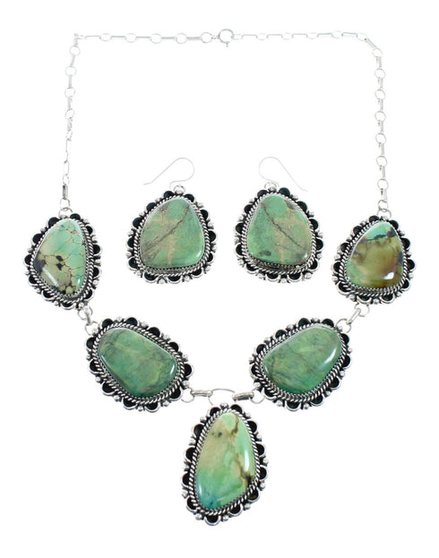 Authentic Navajo Sterling Silver Turquoise Link Necklace Earrings Set NX11657