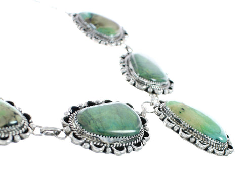 Authentic Navajo Sterling Silver Turquoise Link Necklace Earrings Set NX11657