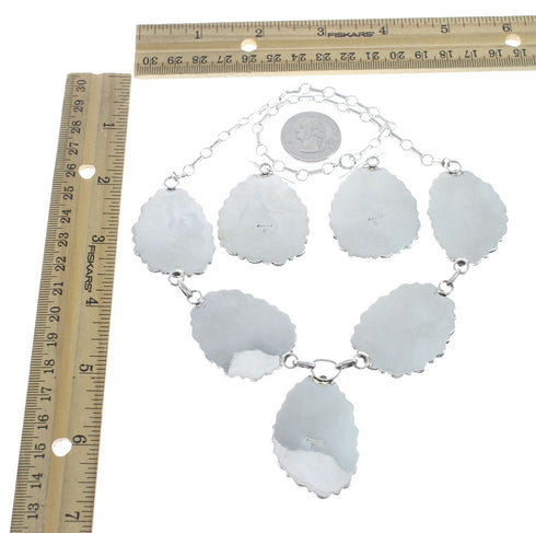 Authentic Navajo Sterling Silver Turquoise Link Necklace Earrings Set NX11657