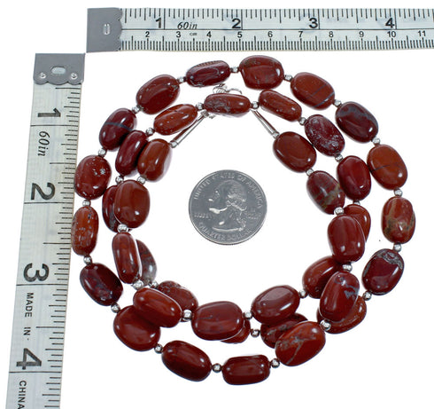 Southwest Sterling Silver Red Jasper Bead Necklace X11115