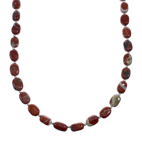 Southwest Sterling Silver Red Jasper Bead Necklace X11116