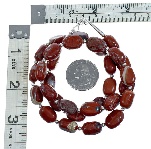 Southwest Sterling Silver Red Jasper Bead Necklace X11116