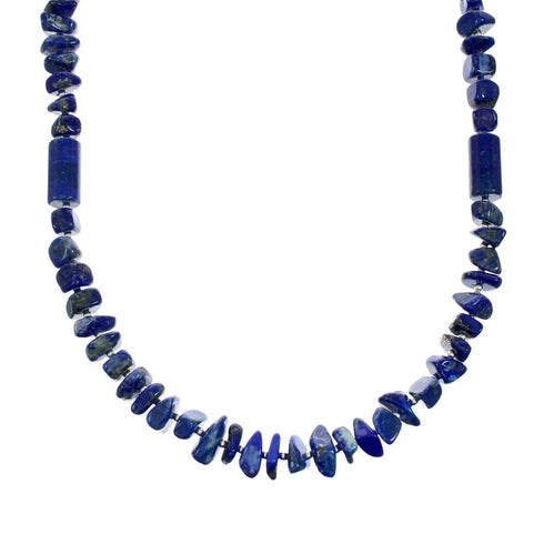 Navajo Authentic Sterling Silver Bead Lapis Necklace X11118