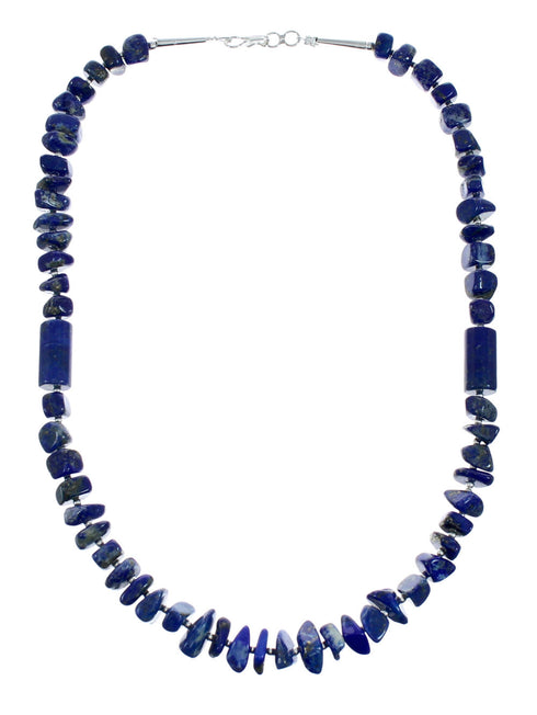Navajo Authentic Sterling Silver Bead Lapis Necklace X11118