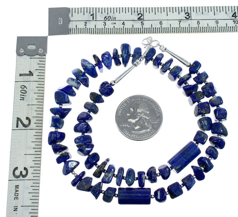 Navajo Authentic Sterling Silver Bead Lapis Necklace X11118