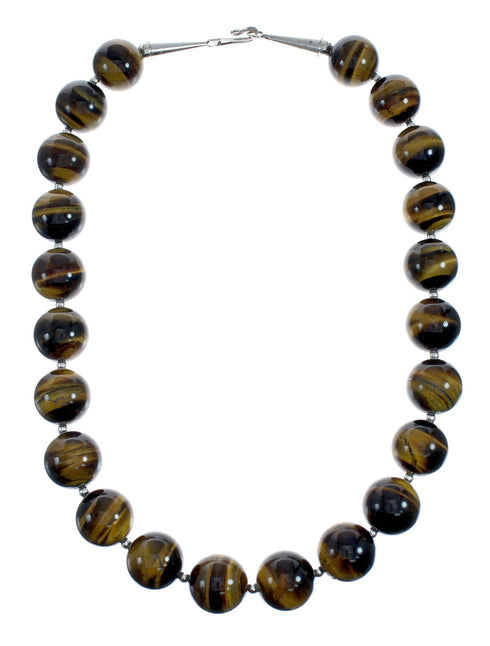 Genuine Sterling Silver And Tiger Eye Southwestern Bead Necklace X11119