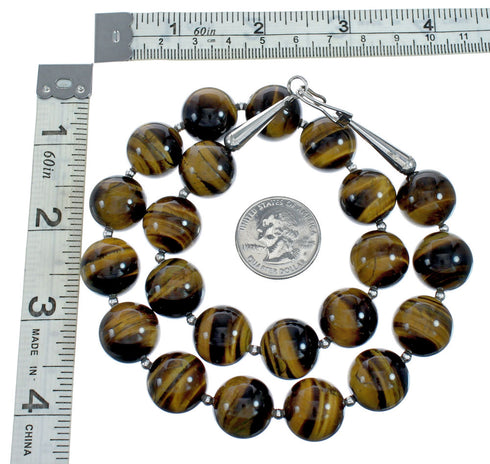 Genuine Sterling Silver And Tiger Eye Southwestern Bead Necklace X11119