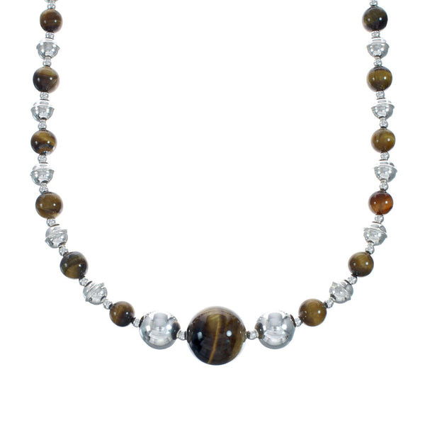 Genuine Southwestern Sterling Silver And Tiger Eye Bead Necklace X11123