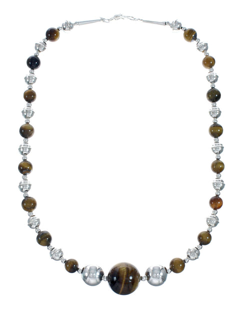 Genuine Southwestern Sterling Silver And Tiger Eye Bead Necklace X11123