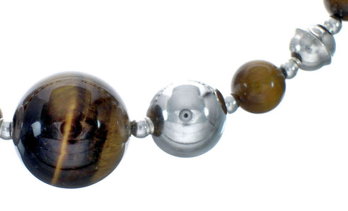 Genuine Southwestern Sterling Silver And Tiger Eye Bead Necklace X11123