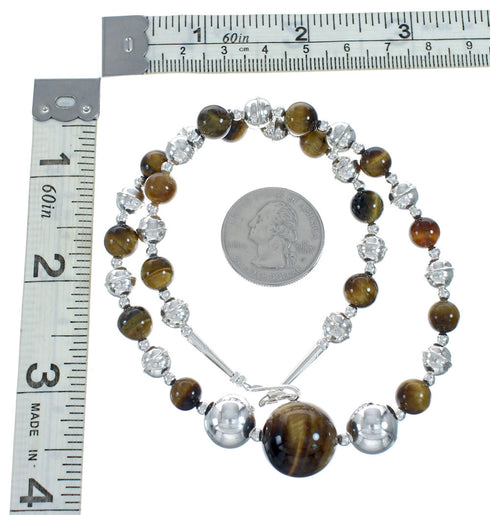 Genuine Southwestern Sterling Silver And Tiger Eye Bead Necklace X11123