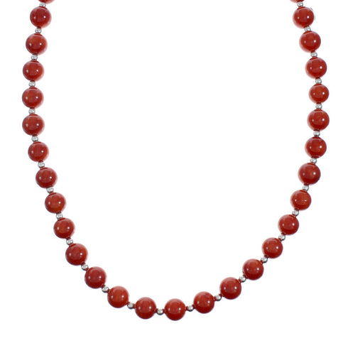 Native American Sterling Silver Coral Bead Necklace X11121