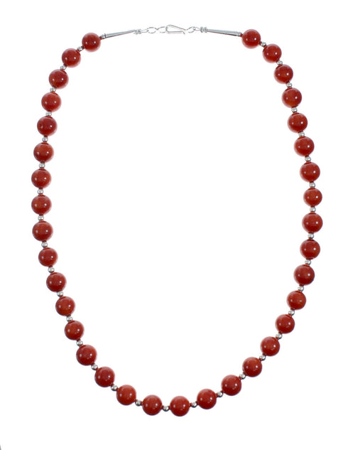 Native American Sterling Silver Coral Bead Necklace X11121