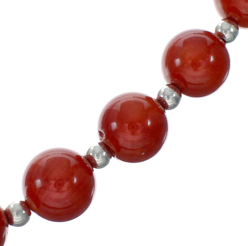 Native American Sterling Silver Coral Bead Necklace X11121