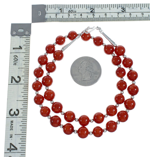 Native American Sterling Silver Coral Bead Necklace X11121