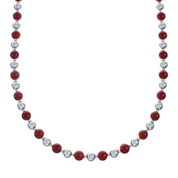 Native American Sterling Silver Coral Bead Necklace X11122
