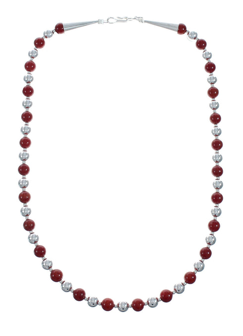 Native American Sterling Silver Coral Bead Necklace X11122
