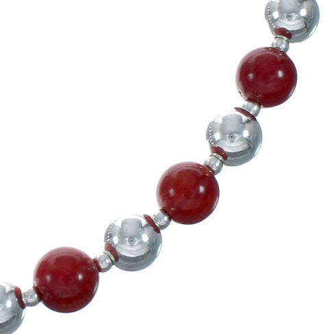 Native American Sterling Silver Coral Bead Necklace X11122