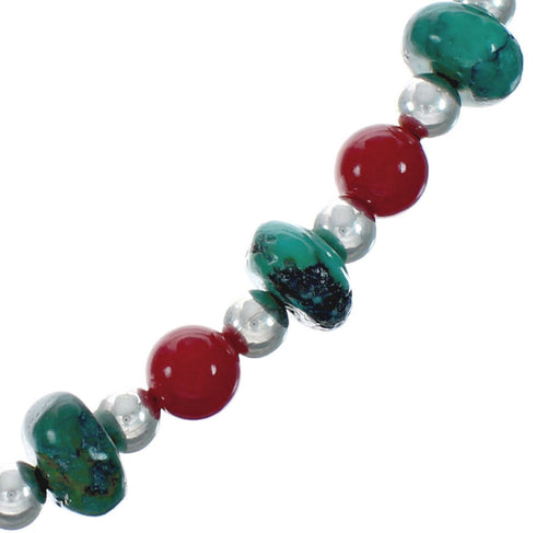 Navajo Turquoise Coral Sterling Silver Bead Necklace X11127