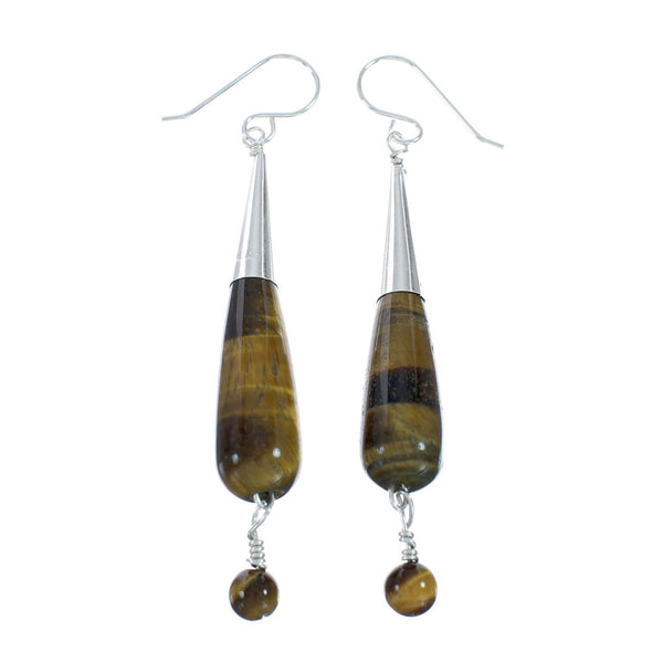 Navajo Tiger Eye Sterling Silver Tear Drop Hook Dangle Earrings X11089