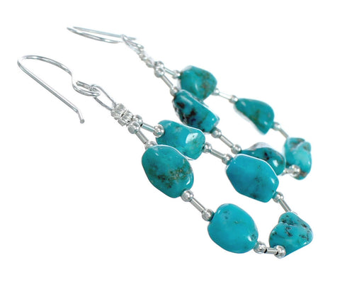 Genuine Turquoise Sterling Silver Hook Dangle Bead Earrings X11095