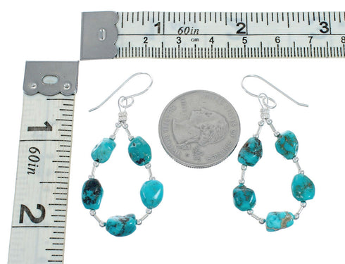 Genuine Turquoise Sterling Silver Hook Dangle Bead Earrings X11095