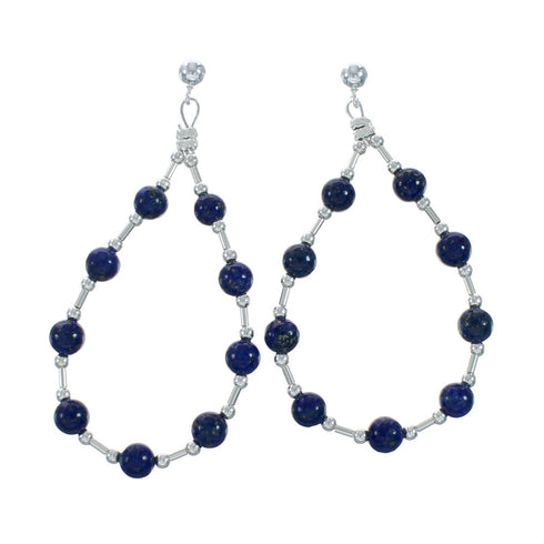Navajo Lapis Bead Post Sterling Silver Dangle Earrings X11102