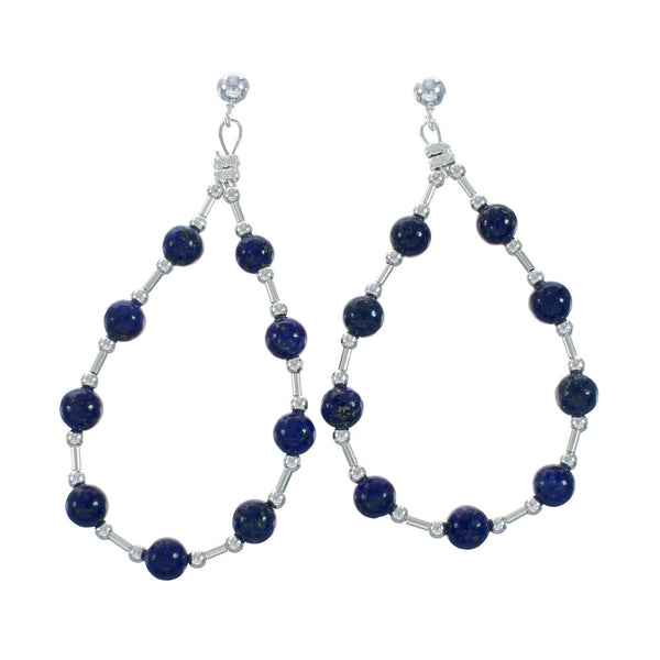 Navajo Lapis Bead Post Sterling Silver Dangle Earrings X11102