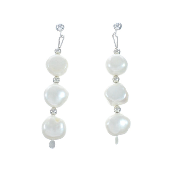 Sterling Silver Mother Of Pearl Bead Post Dangle Earrings X11104