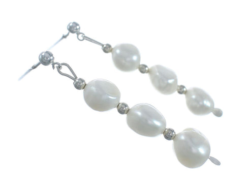 Sterling Silver Mother Of Pearl Bead Post Dangle Earrings X11104