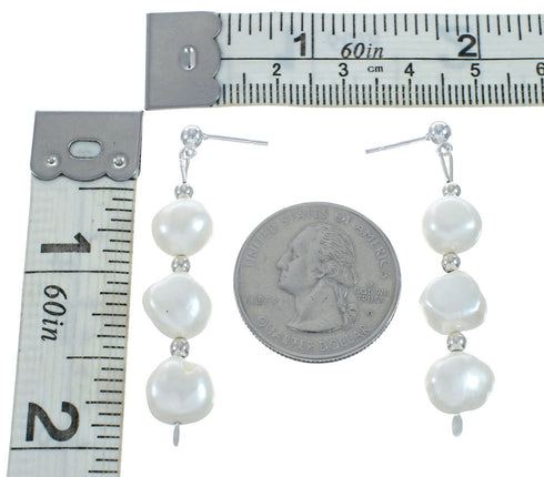 Sterling Silver Mother Of Pearl Bead Post Dangle Earrings X11104