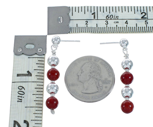 Genuine Navajo Sterling Silver Coral Bead Post Dangle Earrings X11108