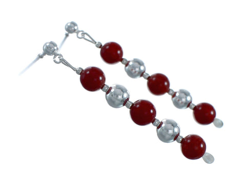 Genuine Navajo Sterling Silver Coral Bead Post Dangle Earrings X11109