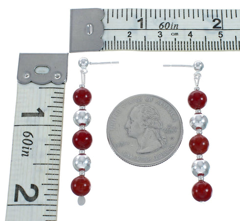 Genuine Navajo Sterling Silver Coral Bead Post Dangle Earrings X11109