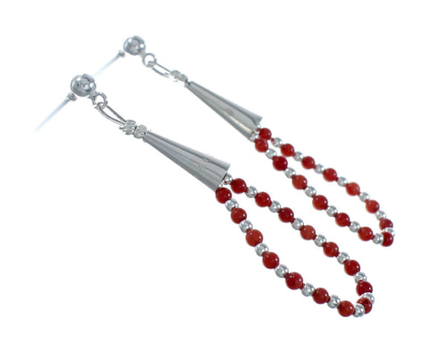 Native American Navajo Sterling Silver Coral Bead Post Dangle Earrings X11110
