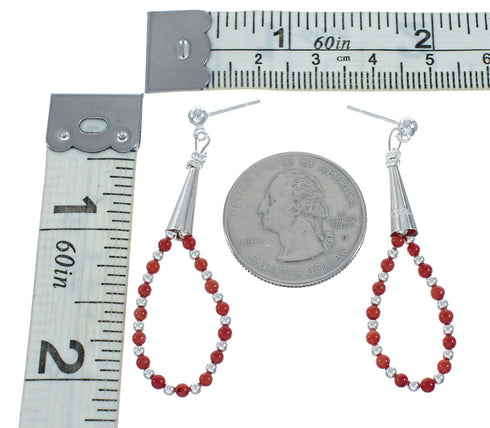 Native American Navajo Sterling Silver Coral Bead Post Dangle Earrings X11110
