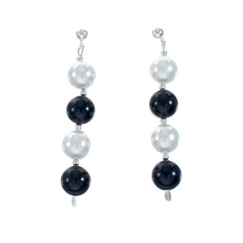 Sterling Silver Mother Of Pearl And Onyx Bead Post Dangle Earrings X11111