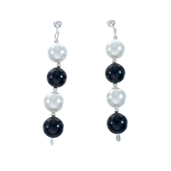 Sterling Silver Mother Of Pearl And Onyx Bead Post Dangle Earrings X11111