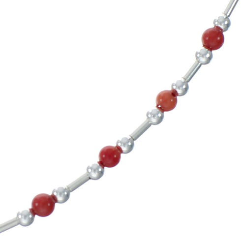 Coral Bead Liquid Sterling Silver Necklace X11159