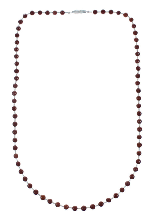 Sterling Silver Red Jasper Bead Necklace X11163
