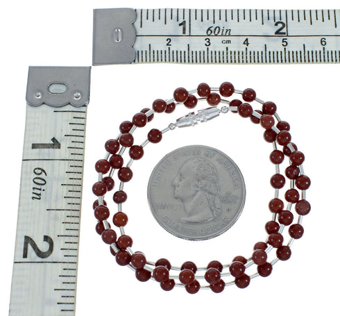 Sterling Silver Red Jasper Bead Necklace X11163