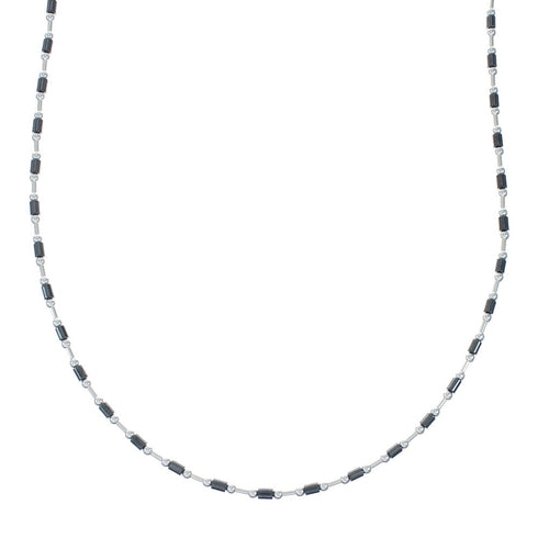 Navajo Hematite Hand Strung Sterling Silver 15-1/2" Necklace X11166