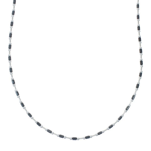 Navajo Hematite Hand Strung Sterling Silver 15-1/2" Necklace X11166