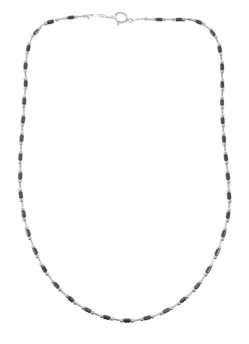 Navajo Hematite Hand Strung Sterling Silver 15-1/2" Necklace X11166