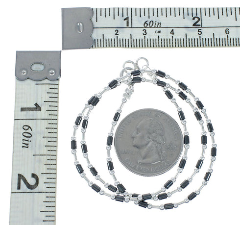 Navajo Hematite Hand Strung Sterling Silver 15-1/2" Necklace X11166