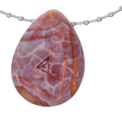 Native Sterling Liquid Silver Beaded Necklace And Jasper Pendant X11168