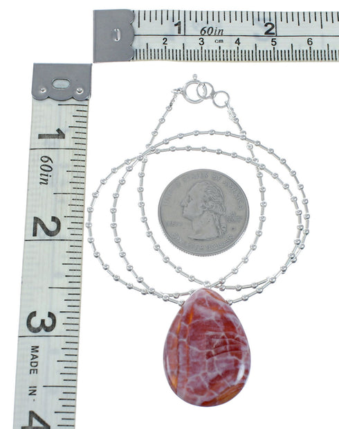 Native Sterling Liquid Silver Beaded Necklace And Jasper Pendant X11168