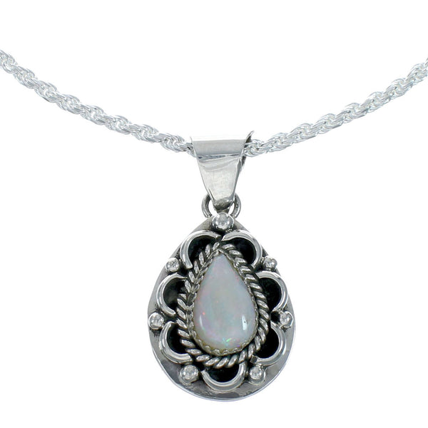 Navajo Authentic Sterling Silver Opal Pendant Chain Necklace X11173