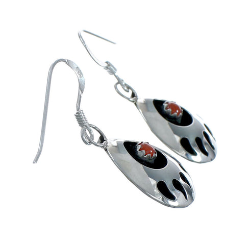 Navajo Coral Sterling Silver Bear Paw Hook Dangle Earrings X11145