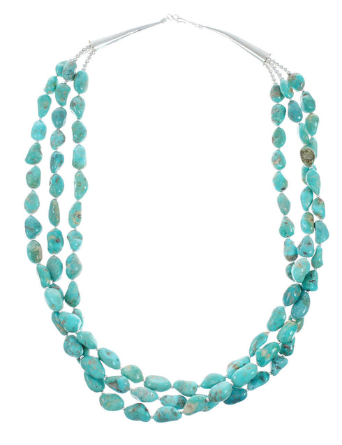 Navajo 3-Strand Sterling Silver Kingman Turquoise Bead Necklace X11176